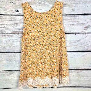 Rewind Yellow Floral Lace Hem Tank Top XS